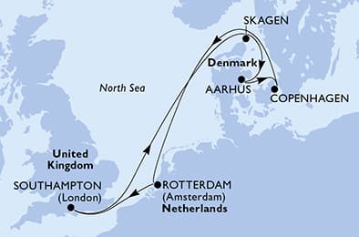 Southampton,Skagen,Aarhus,Copenhagen,Rotterdam,Southampton