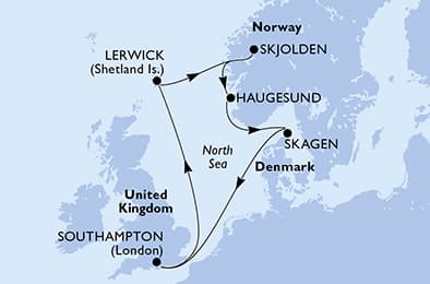 Southampton,Lerwick,Skjolden,Haugesund,Skagen,Southampton